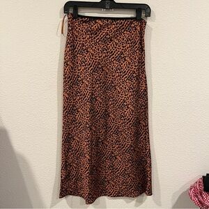 The East Order size small satin look long orange black leopard print skirt fall